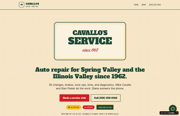 Cavallo's Service sample site